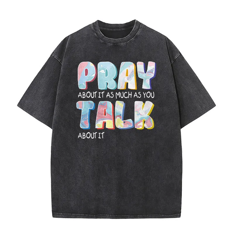 Christianartworkshop Pray About It As Much As You Talk About It Unisex Washed T-Shirt sold by Christian Art Workshop product image thumbnail 2