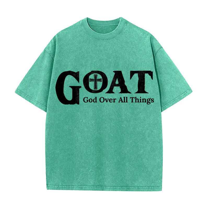 Christianartworkshop GOAT God Over All Things Unisex Washed T-Shirt sold by Christian Art Workshop product image thumbnail 3