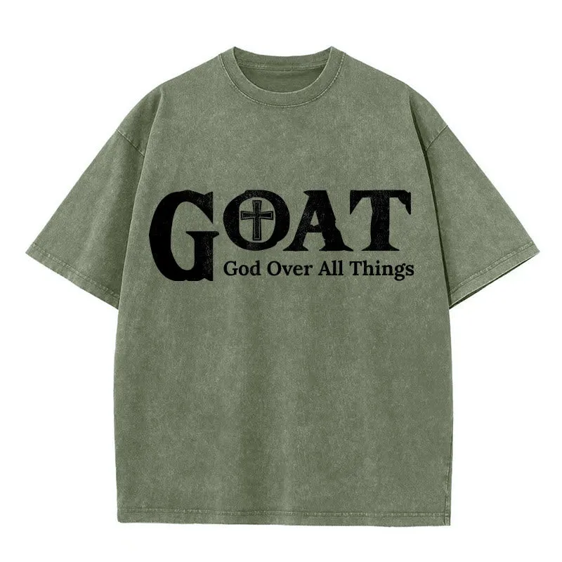 Christianartworkshop GOAT God Over All Things Unisex Washed T-Shirt sold by Christian Art Workshop product image thumbnail 4