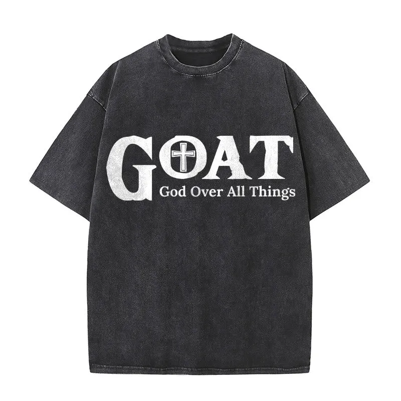 Christianartworkshop GOAT God Over All Things Unisex Washed T-Shirt sold by Christian Art Workshop