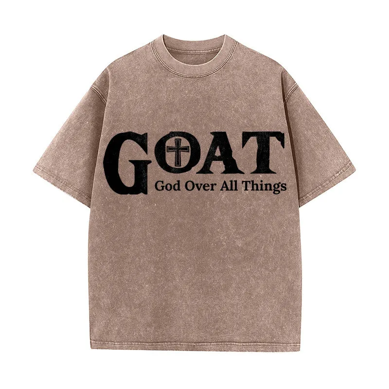 Christianartworkshop GOAT God Over All Things Unisex Washed T-Shirt sold by Christian Art Workshop product image thumbnail 5