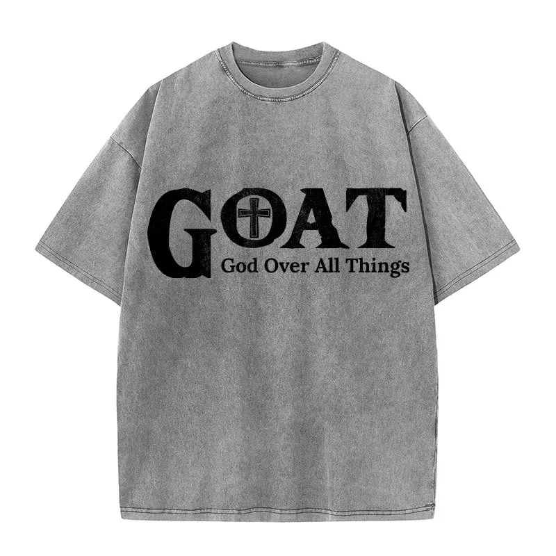 Christianartworkshop GOAT God Over All Things Unisex Washed T-Shirt sold by Christian Art Workshop product image thumbnail 2