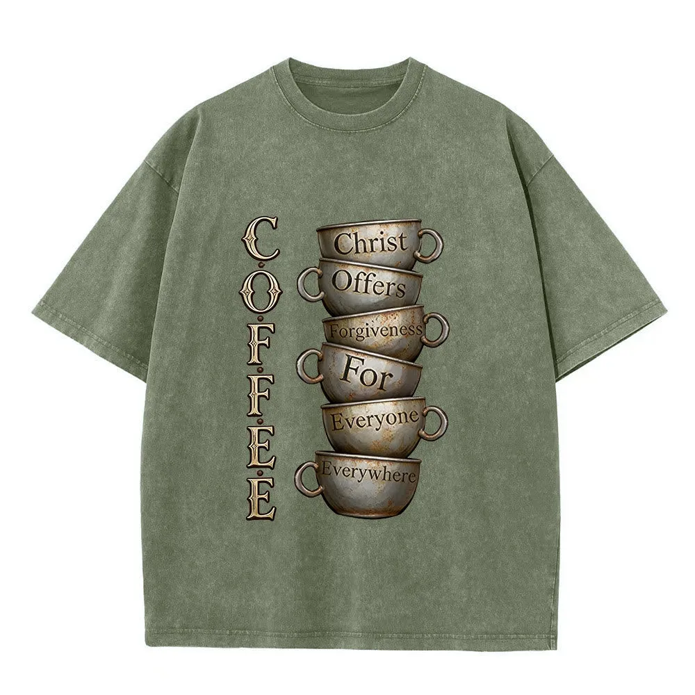Christianartworkshop COFFEE Christ Offers Forgiveness Unisex Washed T-Shirt sold by Christian Art Workshop product image thumbnail 5