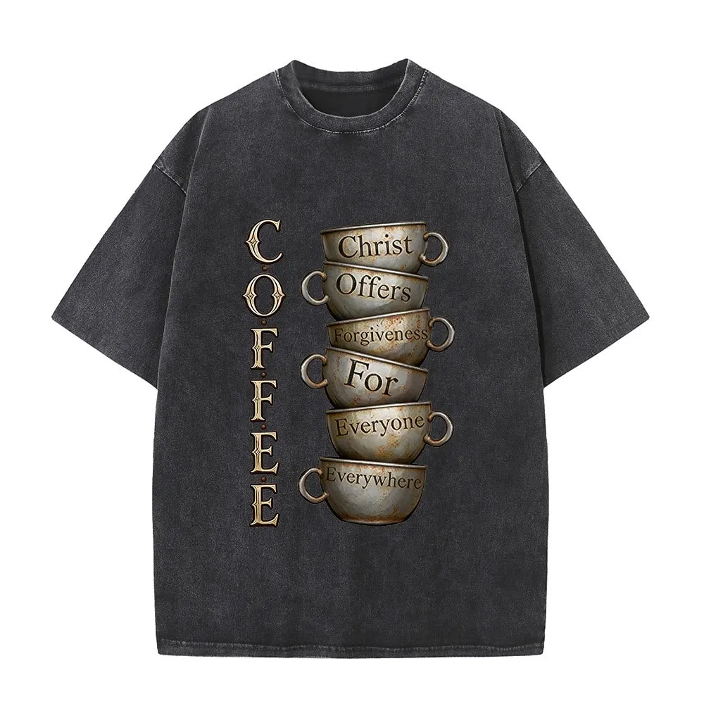 Christianartworkshop COFFEE Christ Offers Forgiveness Unisex Washed T-Shirt sold by Christian Art Workshop product image thumbnail 2
