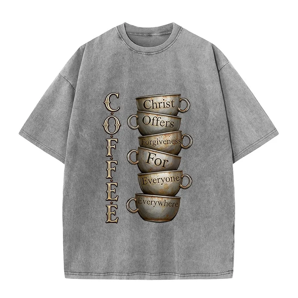 Christianartworkshop COFFEE Christ Offers Forgiveness Unisex Washed T-Shirt sold by Christian Art Workshop product image thumbnail 3