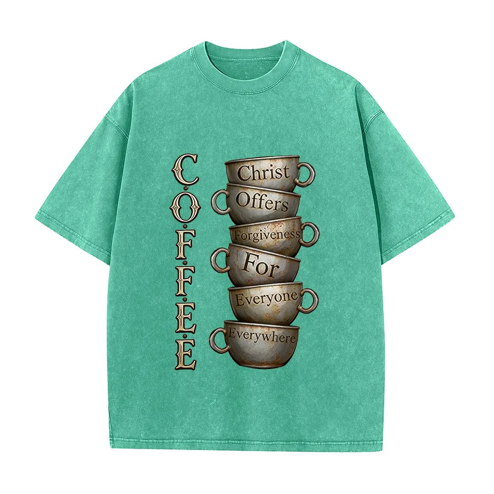 Christianartworkshop COFFEE Christ Offers Forgiveness Unisex Washed T-Shirt sold by Christian Art Workshop product image thumbnail 4