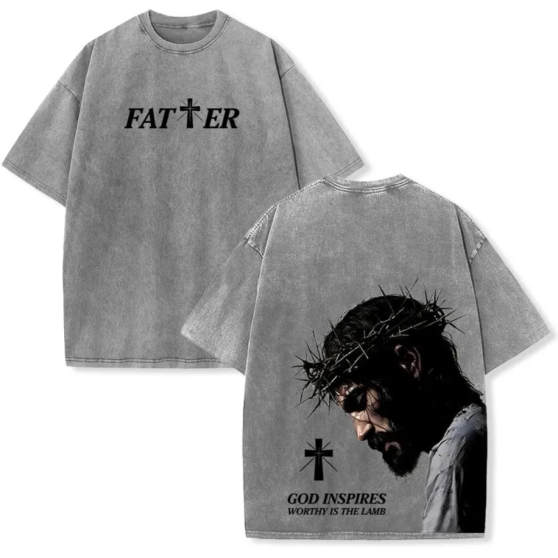 Christianartworkshop Faith-Filled Jesus Crown of Thorns Unisex Washed T-Shirt made by Christian Art Workshop