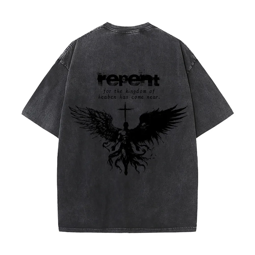 Christianartworkshop Repent For The Kingdom Of Heaven Unisex Washed T-Shirt sold by Christian Art Workshop product image thumbnail 5