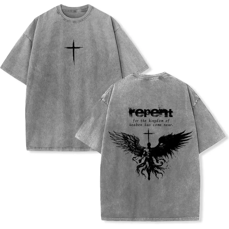 Christianartworkshop Repent For The Kingdom Of Heaven Unisex Washed T-Shirt made by Christian Art Workshop