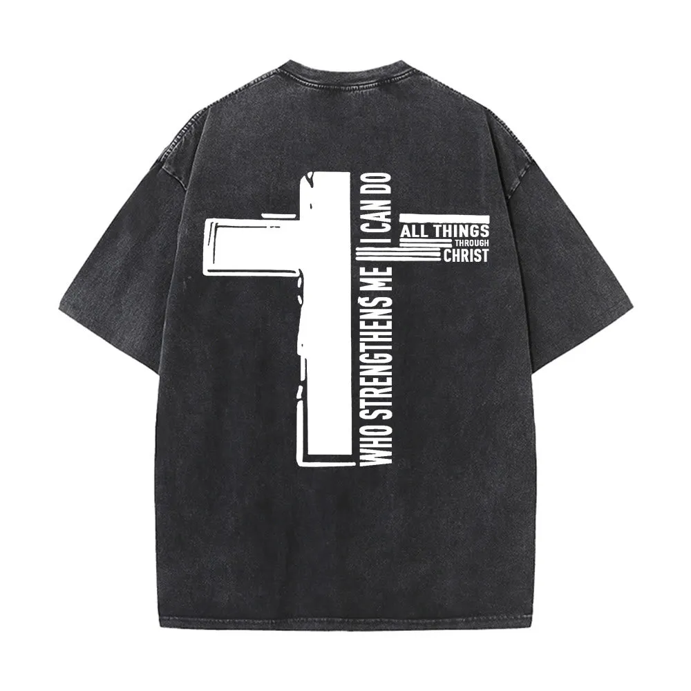 Christianartworkshop God Is Good Philippians 4:13 Cross Unisex Washed T-Shirt sold by Christian Art Workshop product image thumbnail 2