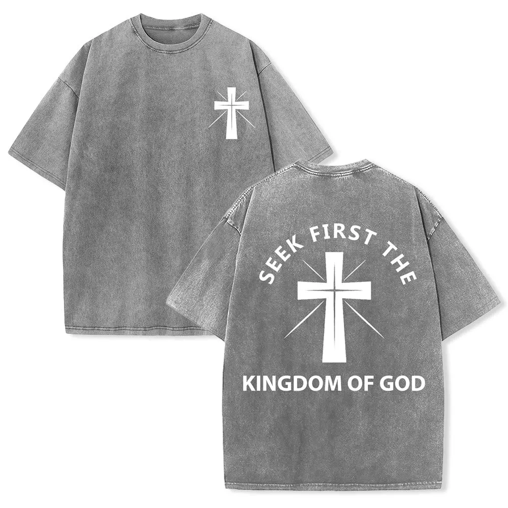 Christianartworkshop Seek First the Kingdom of God Unisex Washed T-Shirt sold by Christian Art Workshop product image thumbnail 4