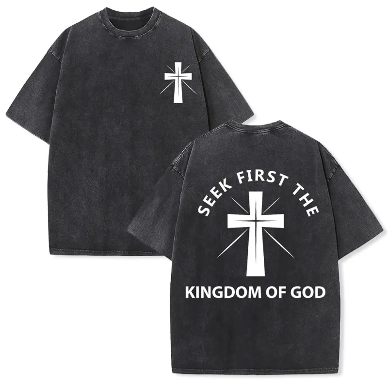 Christianartworkshop Seek First the Kingdom of God Unisex Washed T-Shirt made by Christian Art Workshop