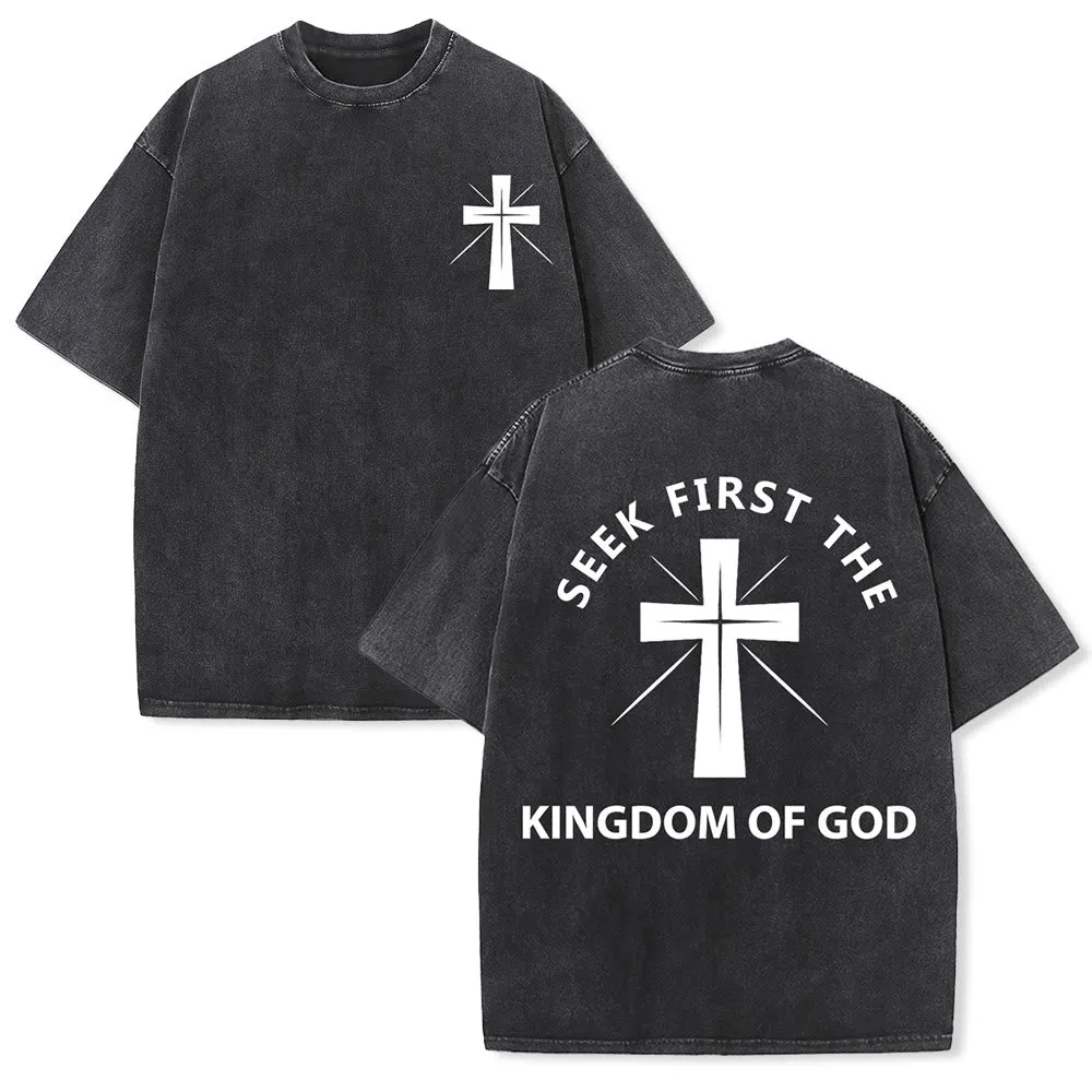 Christianartworkshop Seek First the Kingdom of God Unisex Washed T-Shirt sold by Christian Art Workshop