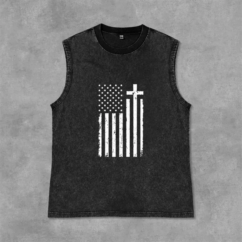 Christianartworkshop American Flag & Cross Patriotic Washed Tank Top sold by Christian Art Workshop product image thumbnail 4