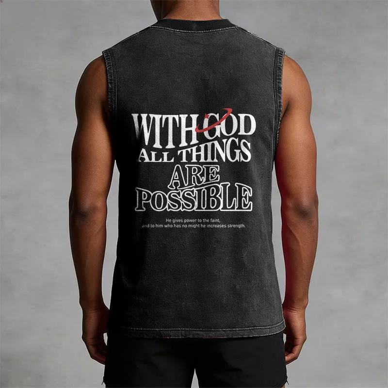 Christianartworkshop With God All Things Are Possible Washed Tank Top sold by Christian Art Workshop product image thumbnail 2