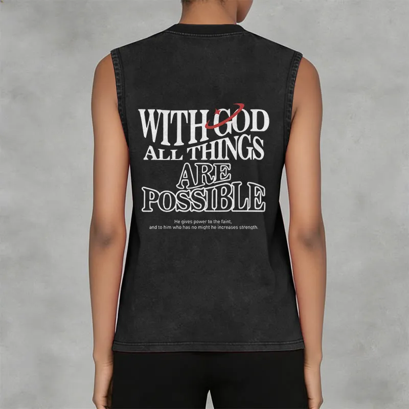 Christianartworkshop With God All Things Are Possible Washed Tank Top sold by Christian Art Workshop product image thumbnail 3