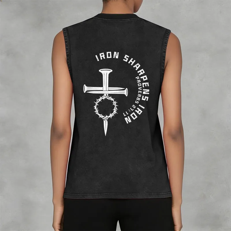 Christianartworkshop Proverbs 27:17 Nail Cross Unisex Washed Tank Top sold by Christian Art Workshop product image thumbnail 4