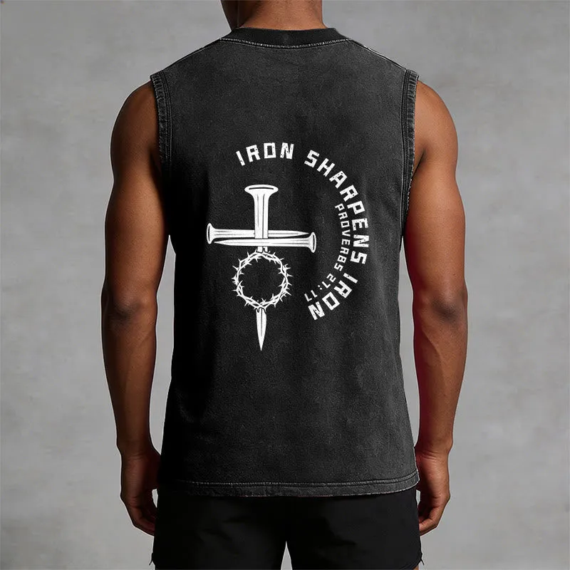 Christianartworkshop Proverbs 27:17 Nail Cross Unisex Washed Tank Top sold by Christian Art Workshop product image thumbnail 2