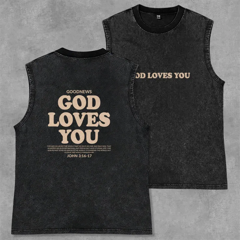 Christianartworkshop God Loves You Unisex Washed Tank Top made by Christian Art Workshop