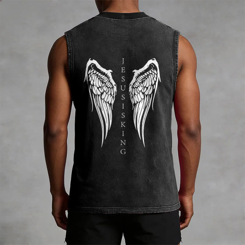 Christianartworkshop Jesus Is King Angel Wings Washed Tank Top sold by Christian Art Workshop product image thumbnail 2