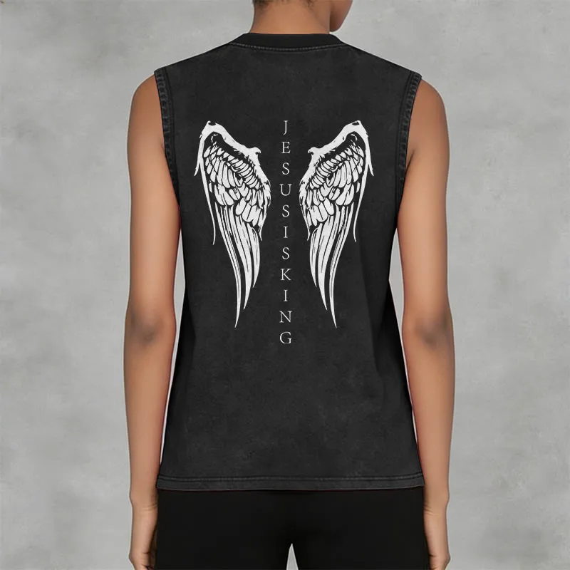 Christianartworkshop Jesus Is King Angel Wings Washed Tank Top sold by Christian Art Workshop product image thumbnail 4