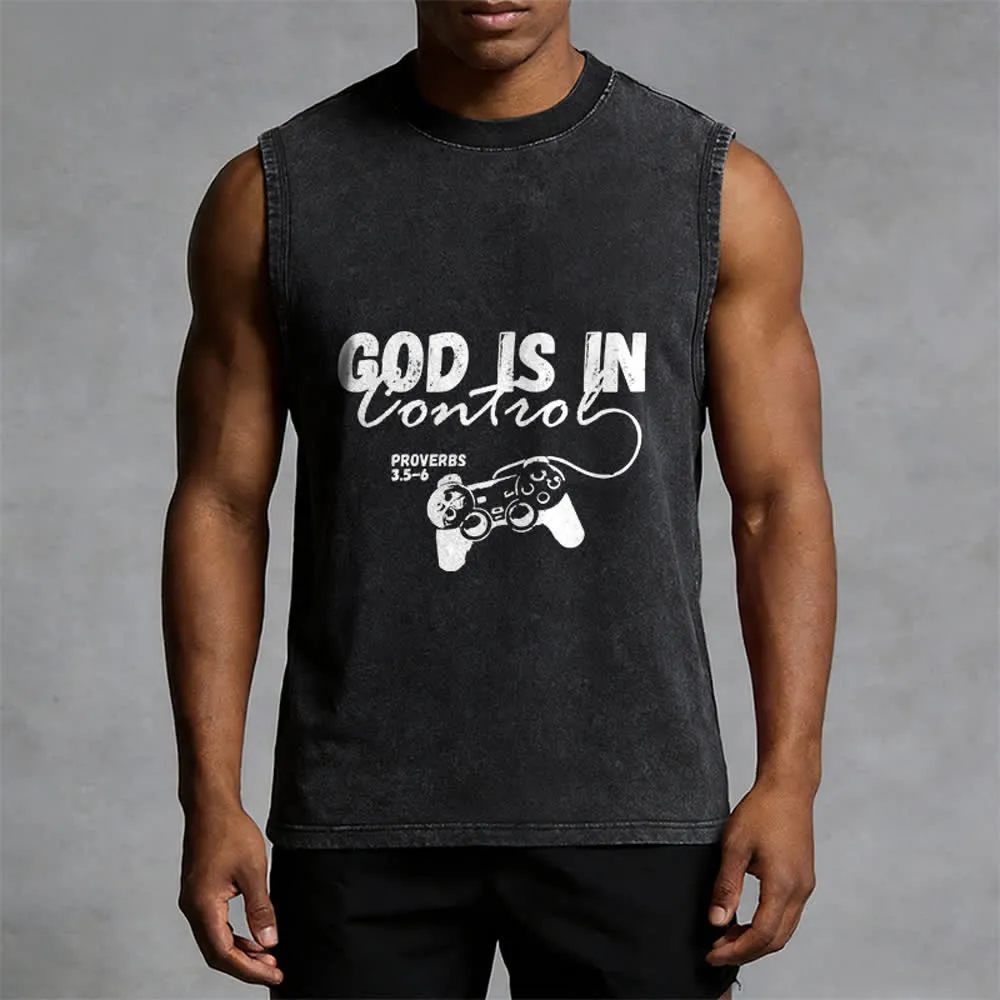 Christianartworkshop God Is In Control Unisex Washed Tank Top sold by Christian Art Workshop product image thumbnail 5