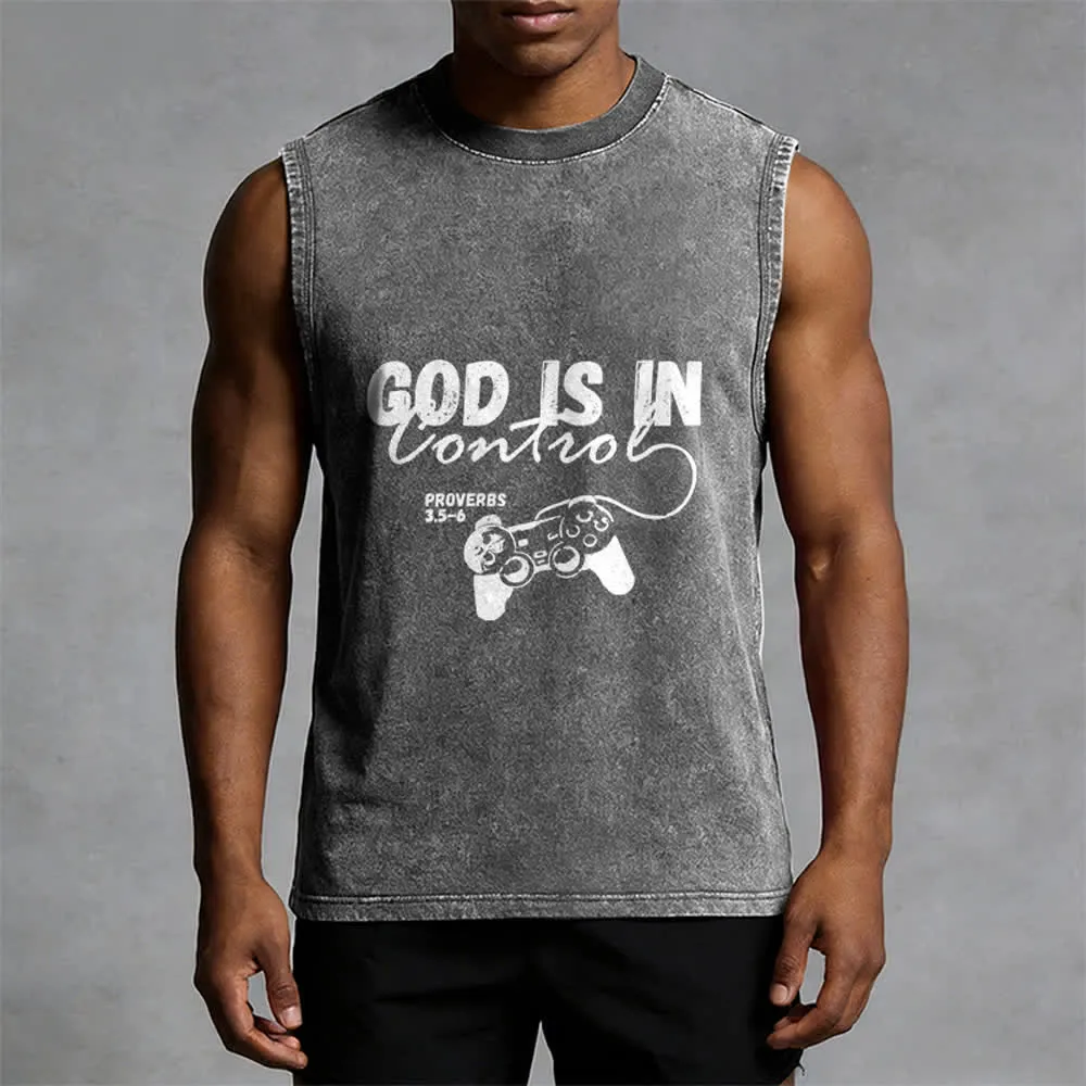 Christianartworkshop God Is In Control Unisex Washed Tank Top sold by Christian Art Workshop product image thumbnail 2