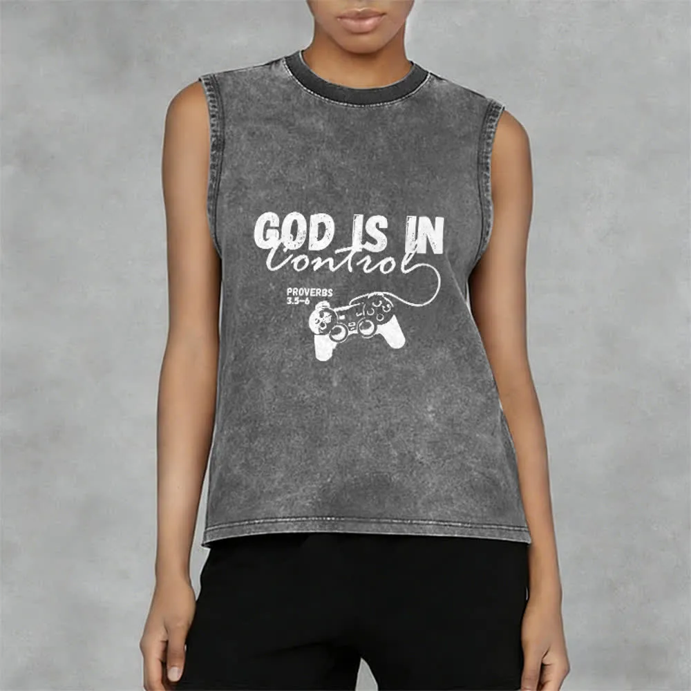 Christianartworkshop God Is In Control Unisex Washed Tank Top sold by Christian Art Workshop product image thumbnail 3