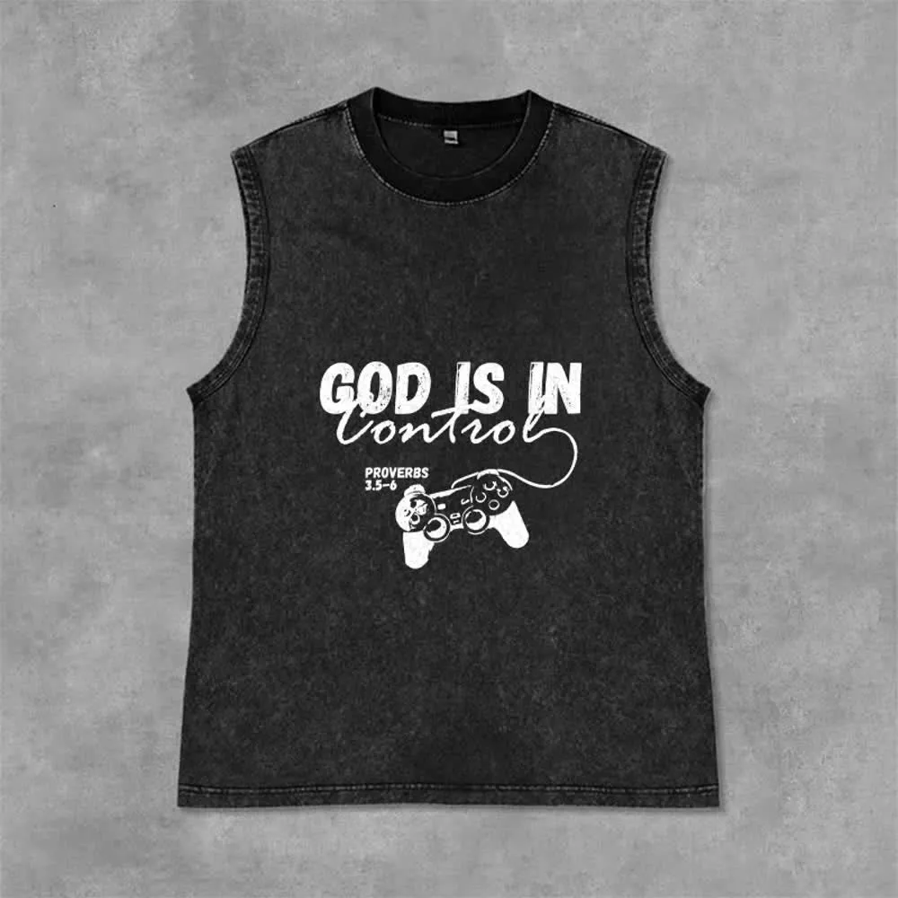 Christianartworkshop God Is In Control Unisex Washed Tank Top sold by Christian Art Workshop product image thumbnail 4