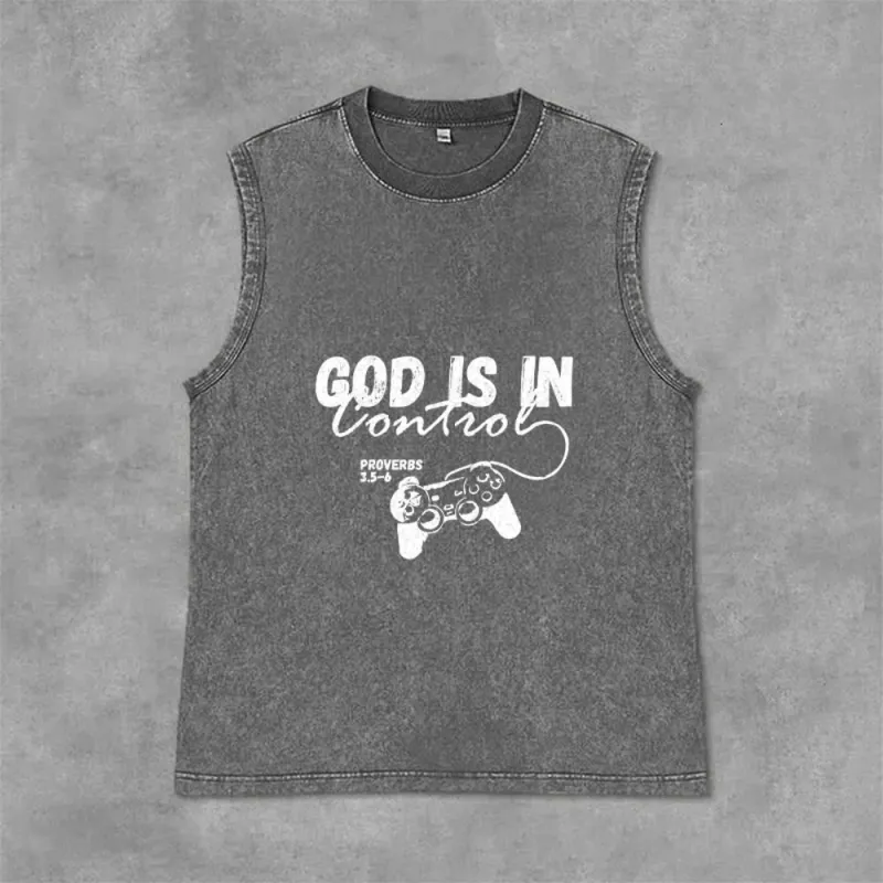 Christianartworkshop God Is In Control Unisex Washed Tank Top made by Christian Art Workshop