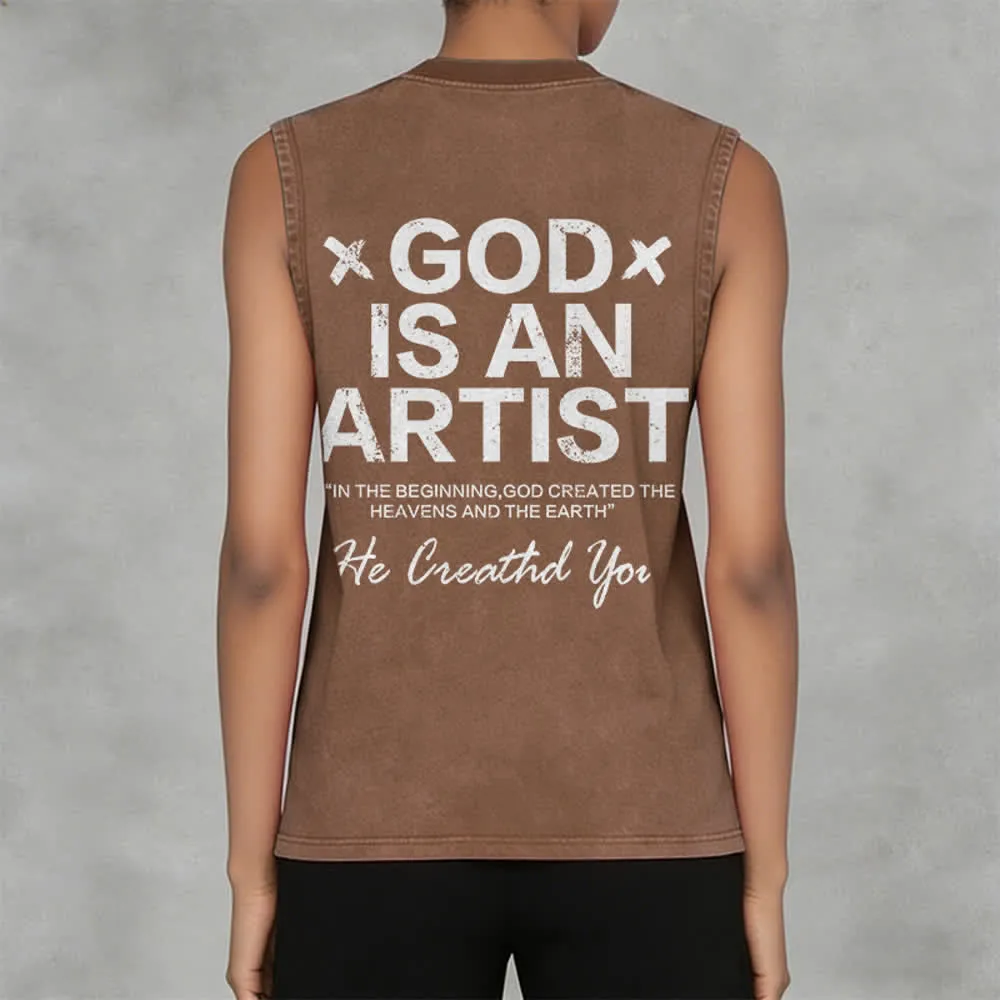 Christianartworkshop God Is An Artist Unisex Washed Tank Top sold by Christian Art Workshop product image thumbnail 3