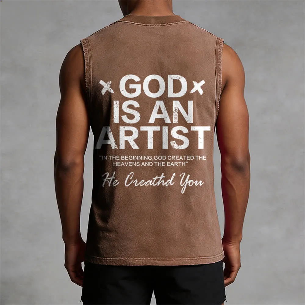 Christianartworkshop God Is An Artist Unisex Washed Tank Top sold by Christian Art Workshop product image thumbnail 2