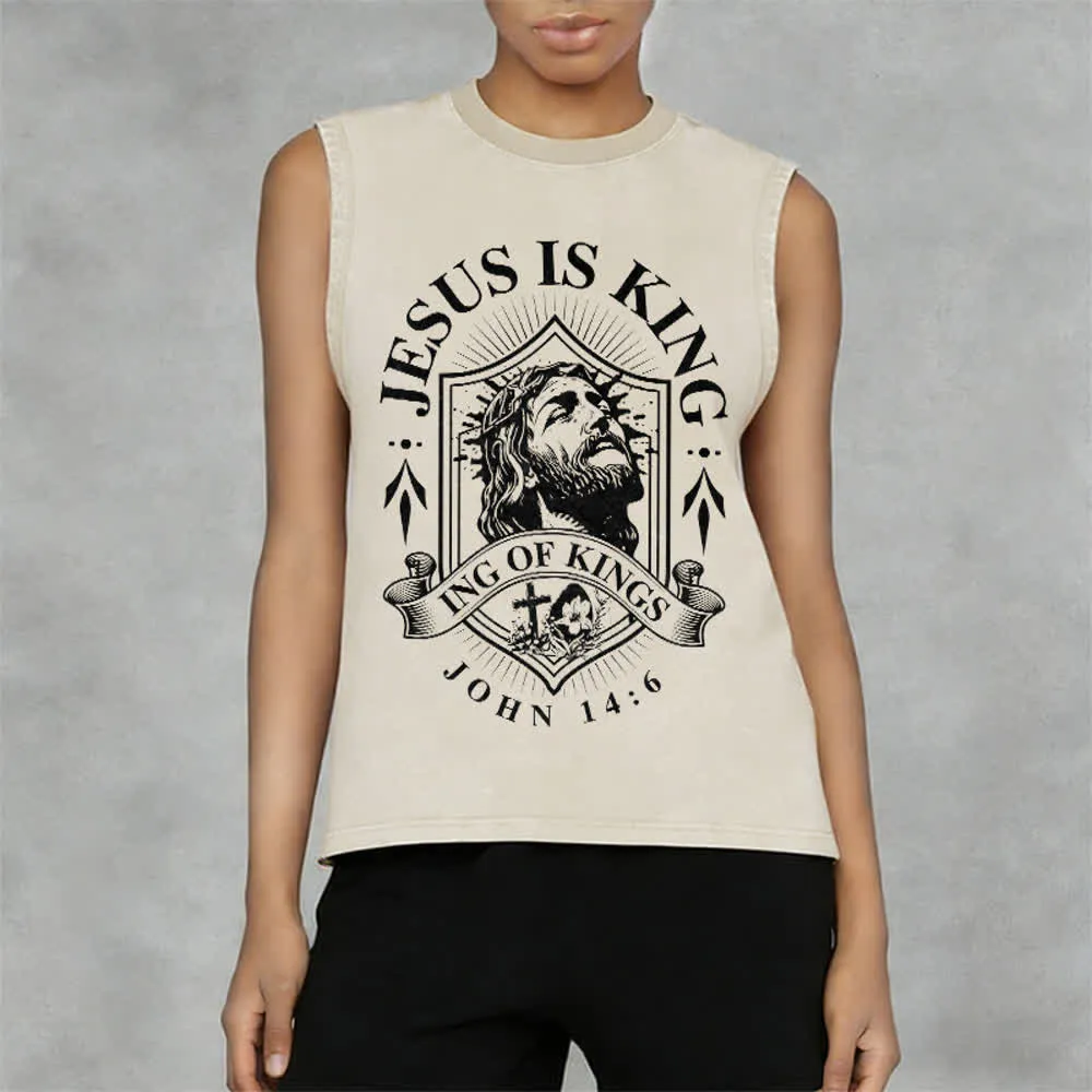 Christianartworkshop Jesus Is King King Of Kings Unisex Washed Tank Top sold by Christian Art Workshop product image thumbnail 3