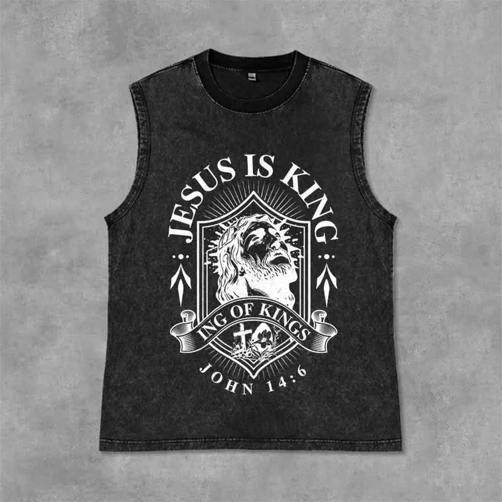 Christianartworkshop Jesus Is King King Of Kings Unisex Washed Tank Top sold by Christian Art Workshop product image thumbnail 4