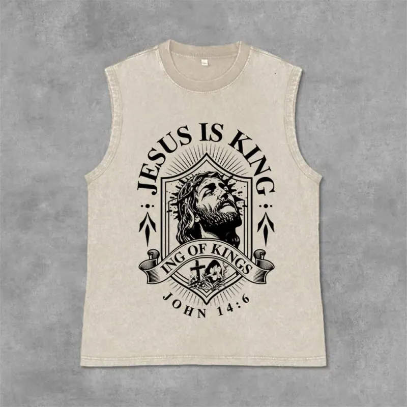Christianartworkshop Jesus Is King King Of Kings Unisex Washed Tank Top made by Christian Art Workshop