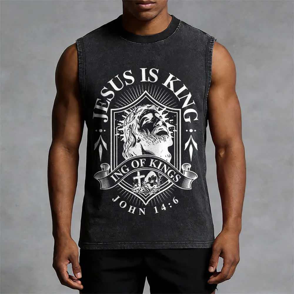 Christianartworkshop Jesus Is King King Of Kings Unisex Washed Tank Top sold by Christian Art Workshop product image thumbnail 5