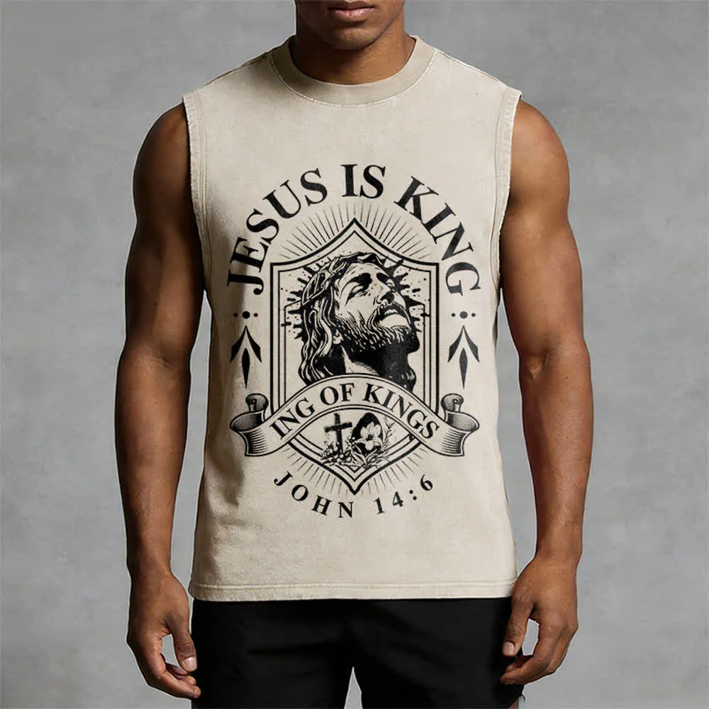 Christianartworkshop Jesus Is King King Of Kings Unisex Washed Tank Top sold by Christian Art Workshop product image thumbnail 2