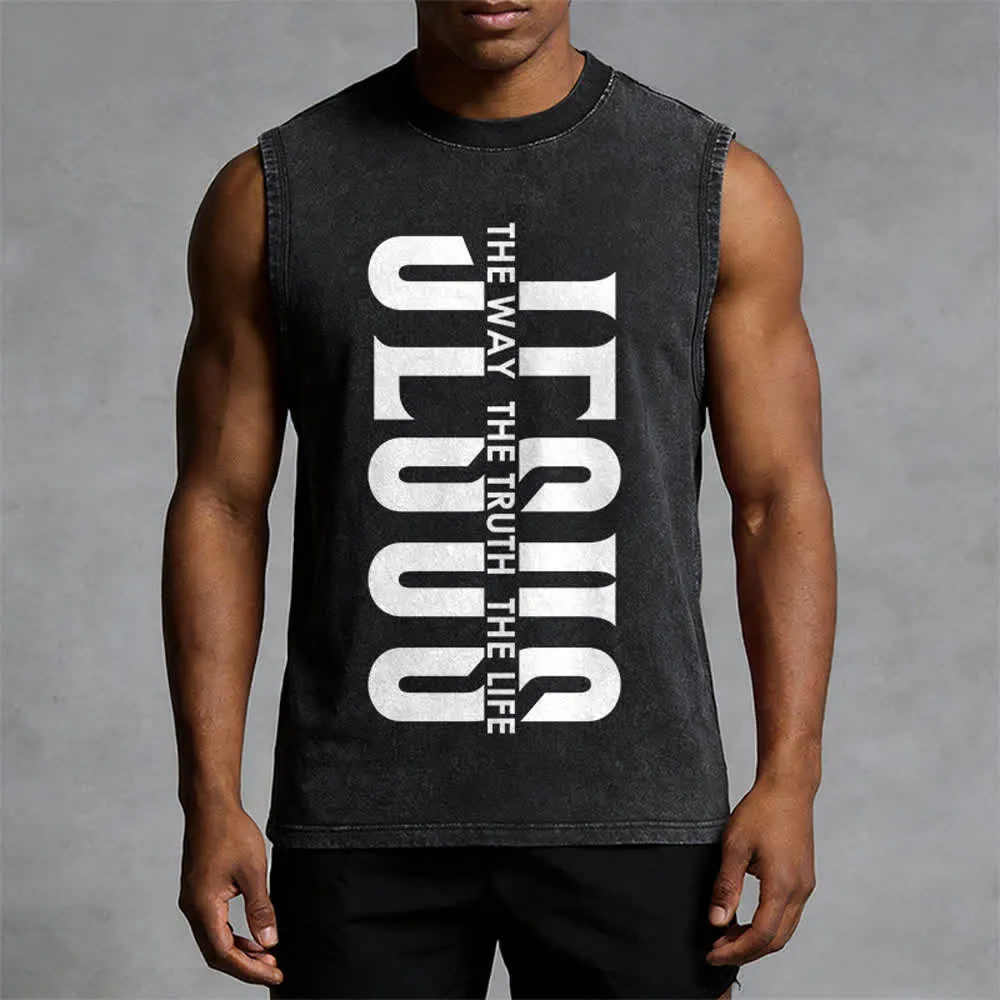 Christianartworkshop The Way The Truth The Life Unisex Washed Tank Top sold by Christian Art Workshop product image thumbnail 5