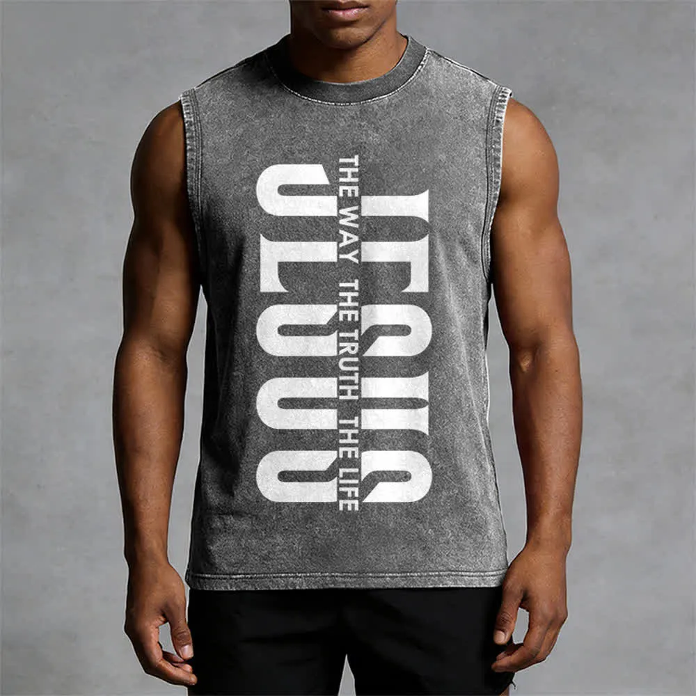 Christianartworkshop The Way The Truth The Life Unisex Washed Tank Top sold by Christian Art Workshop product image thumbnail 2