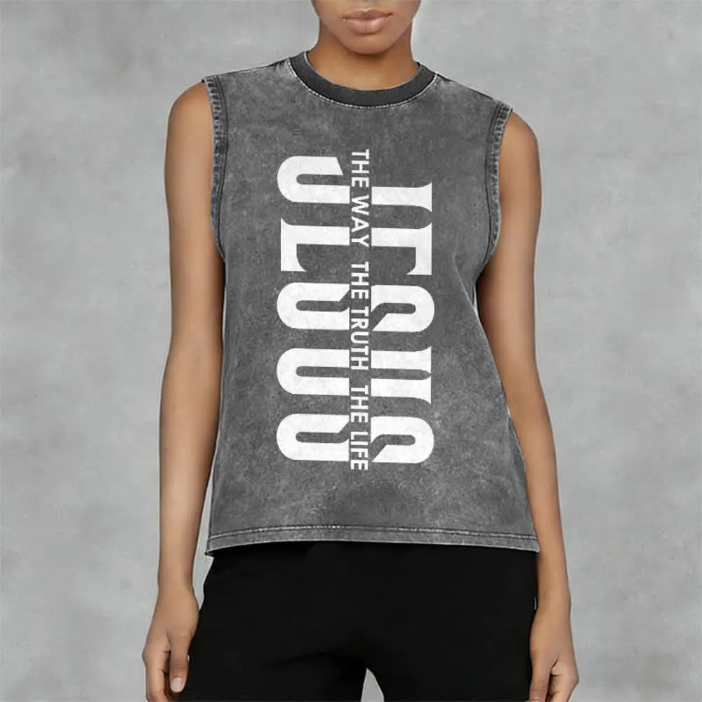 Christianartworkshop The Way The Truth The Life Unisex Washed Tank Top sold by Christian Art Workshop product image thumbnail 3