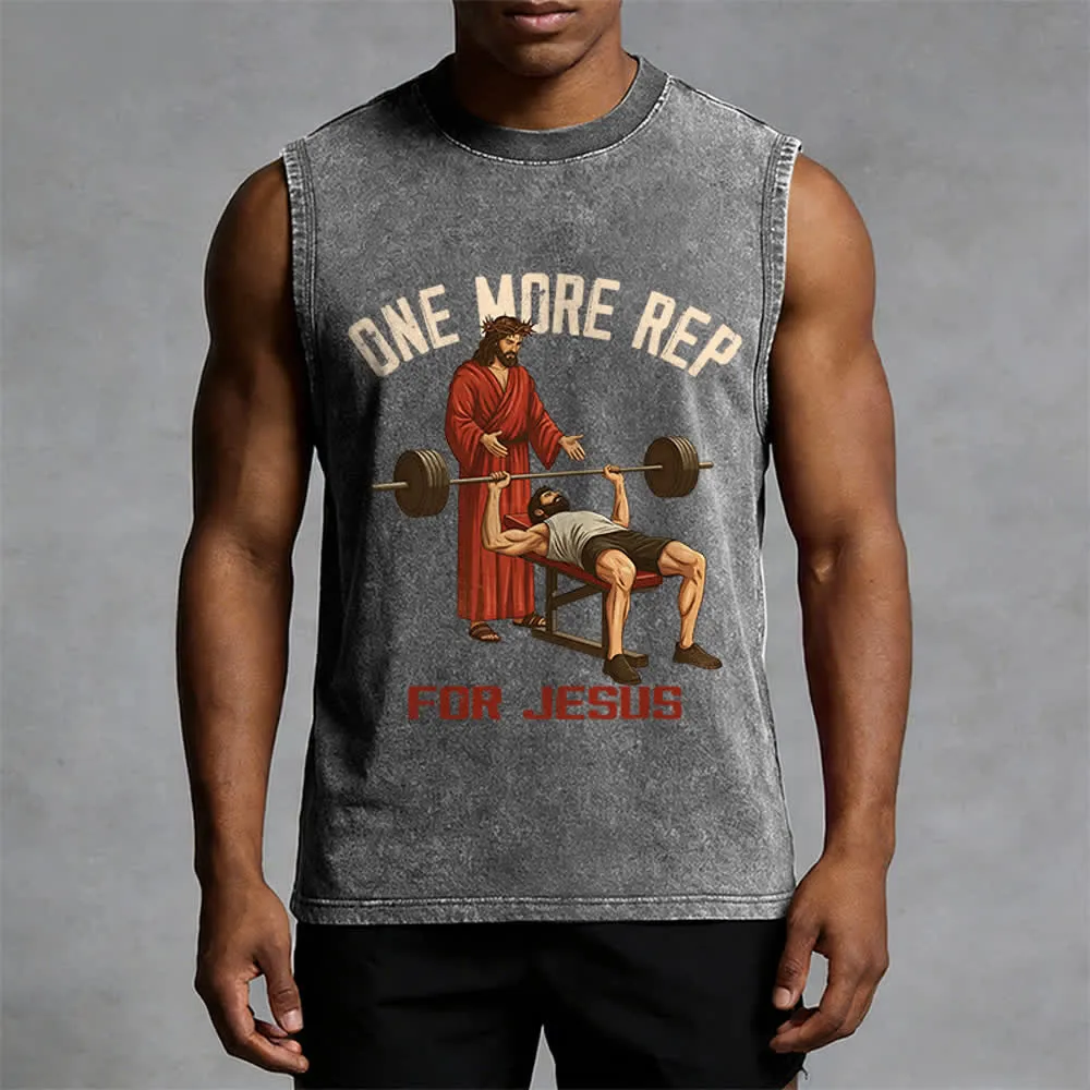 Christianartworkshop One More Rep For Jesus Unisex Washed Tank Top sold by Christian Art Workshop product image thumbnail 5