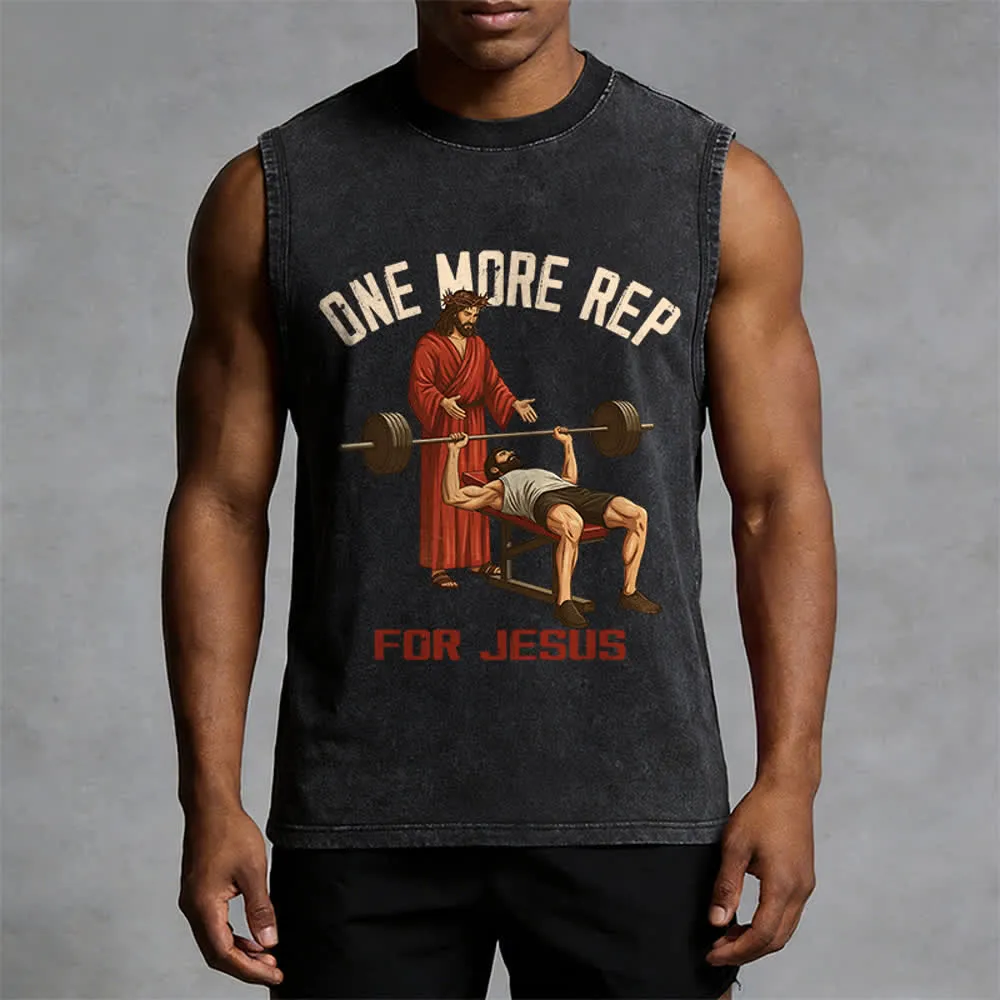 Christianartworkshop One More Rep For Jesus Unisex Washed Tank Top sold by Christian Art Workshop product image thumbnail 2