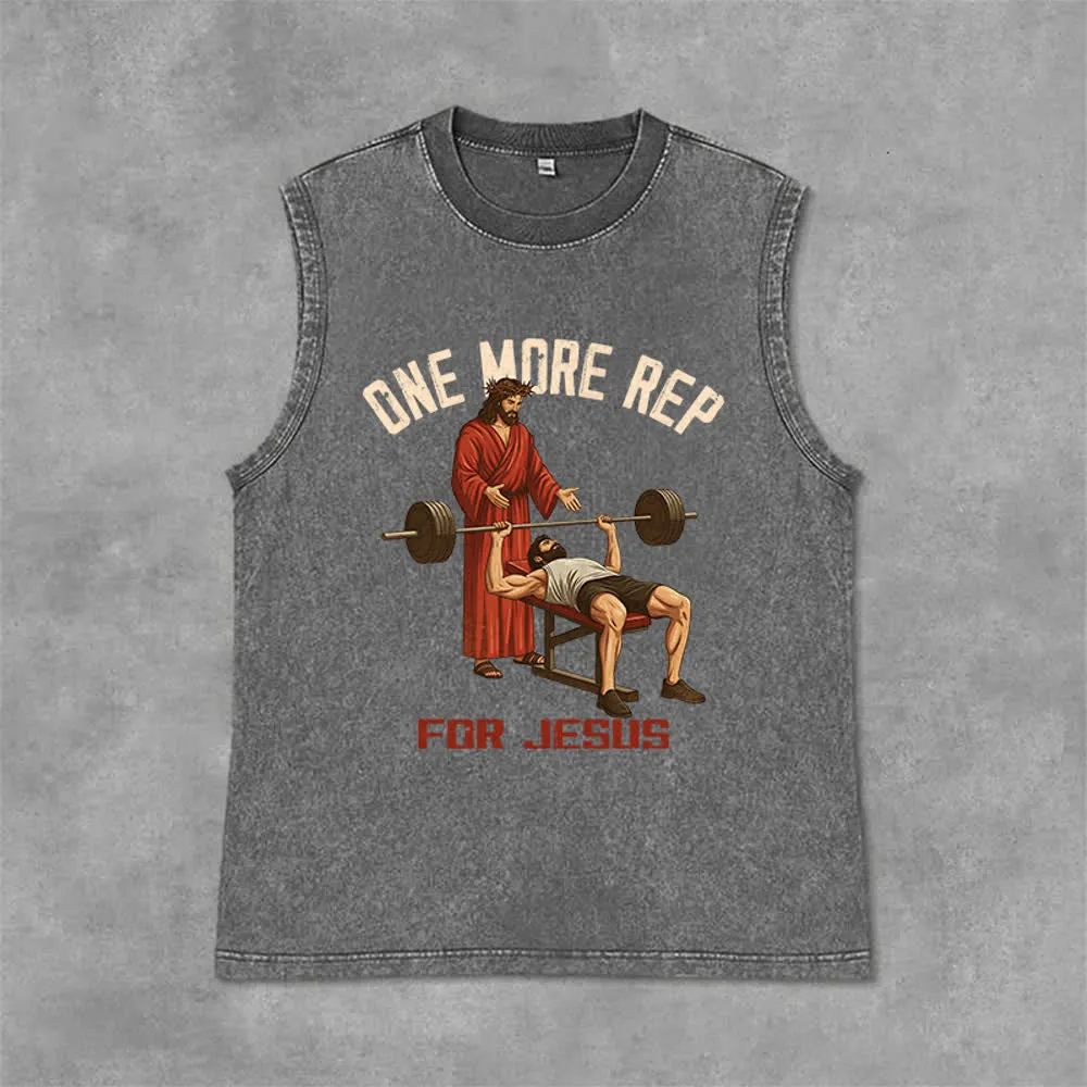 Christianartworkshop One More Rep For Jesus Unisex Washed Tank Top sold by Christian Art Workshop product image thumbnail 4