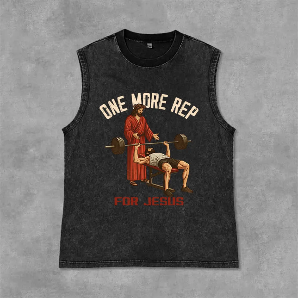 Christianartworkshop One More Rep For Jesus Unisex Washed Tank Top sold by Christian Art Workshop