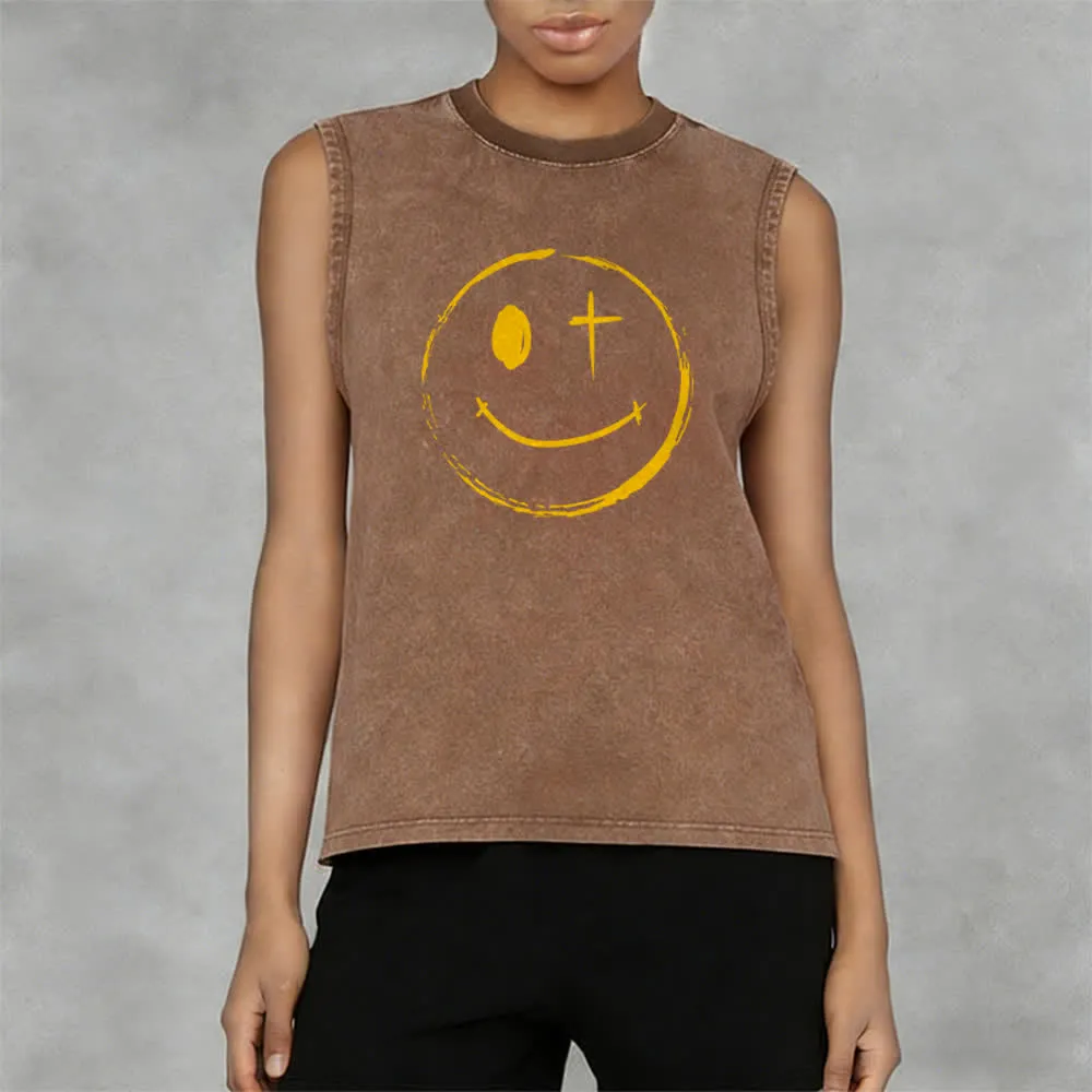 Christianartworkshop Smiley Face Jesus Saves Unisex Washed Tank Top sold by Christian Art Workshop product image thumbnail 4
