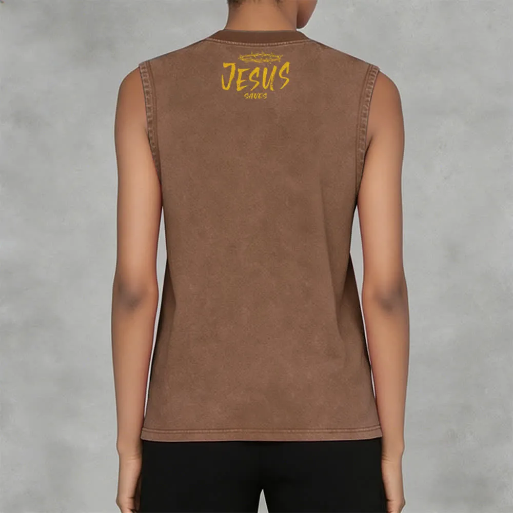 Christianartworkshop Smiley Face Jesus Saves Unisex Washed Tank Top sold by Christian Art Workshop product image thumbnail 5