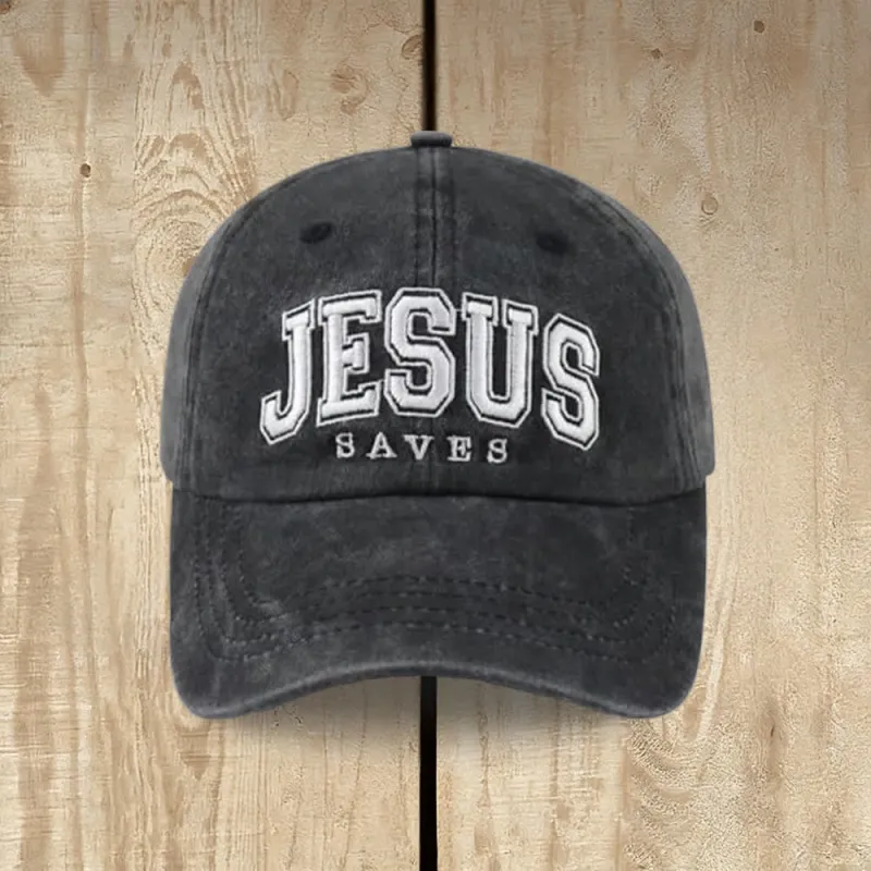 Christianartworkshop Retro Varsity Jesus Saves Baseball Cap made by Christian Art Workshop