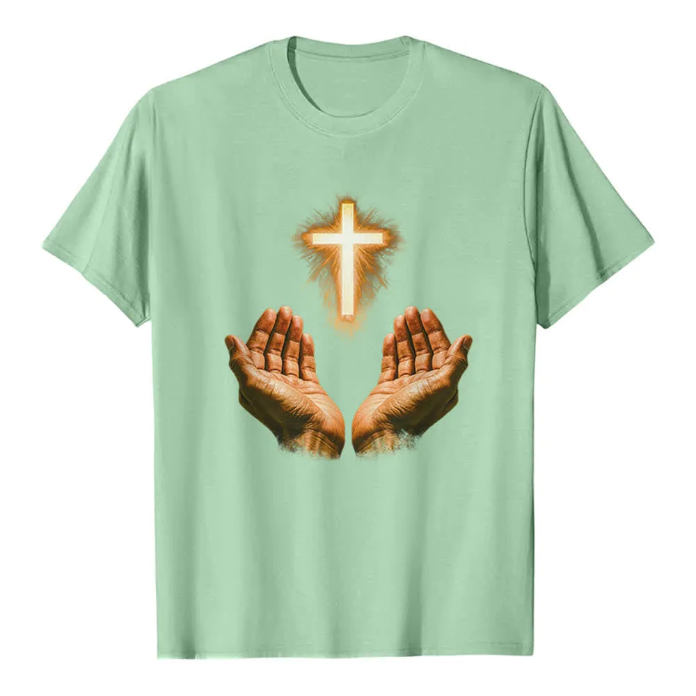 Christianartworkshop Jesus Cross In Hands Premium T-Shirt sold by Christian Art Workshop product image thumbnail 3