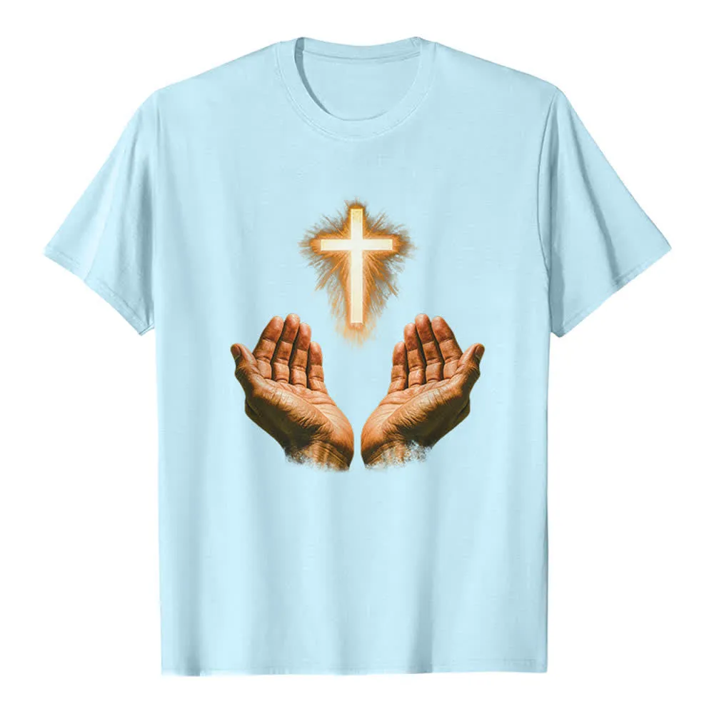 Christianartworkshop Jesus Cross In Hands Premium T-Shirt sold by Christian Art Workshop product image thumbnail 5