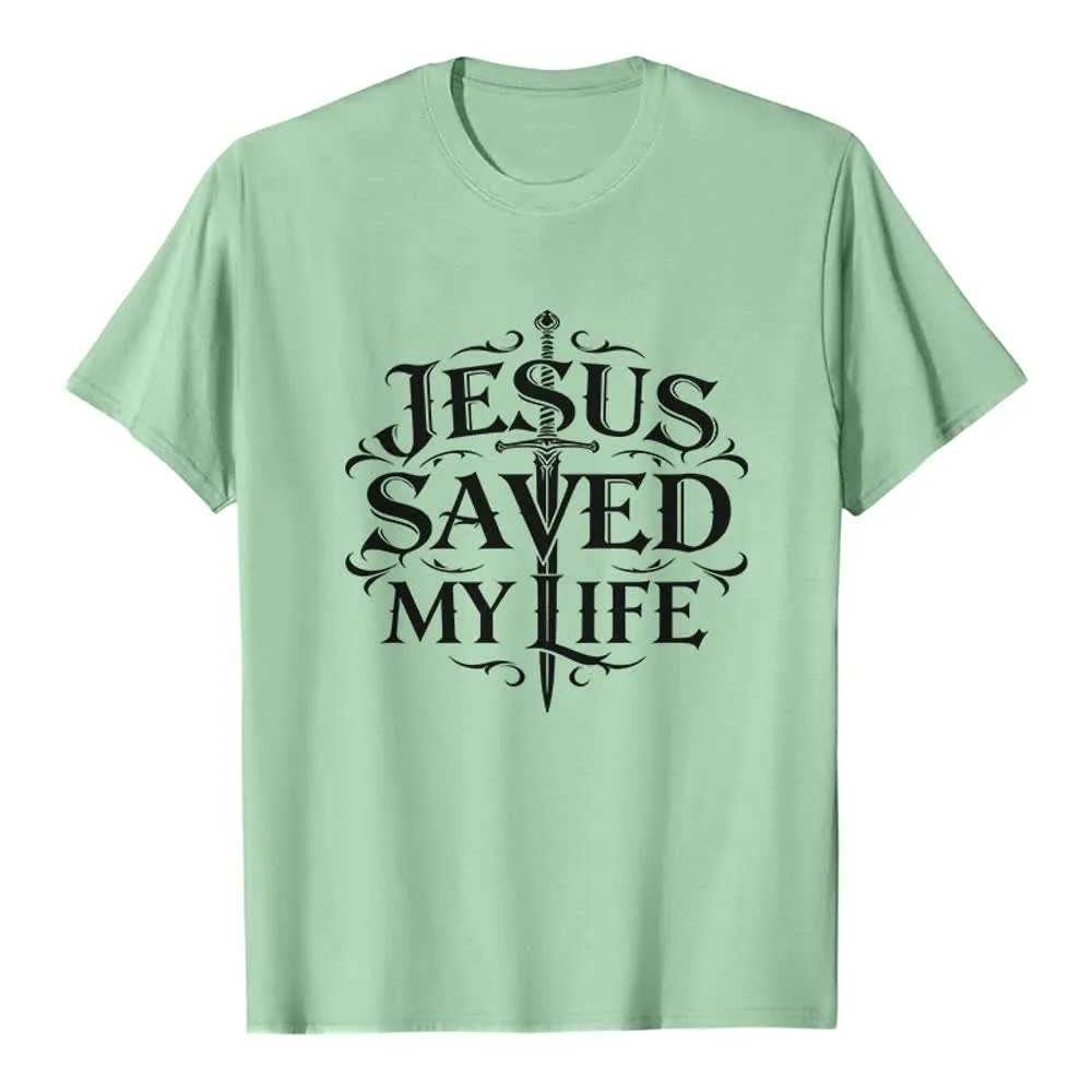 Christianartworkshop Vintage Gothic Jesus Saved My Life Premium T-Shirt sold by Christian Art Workshop product image thumbnail 4
